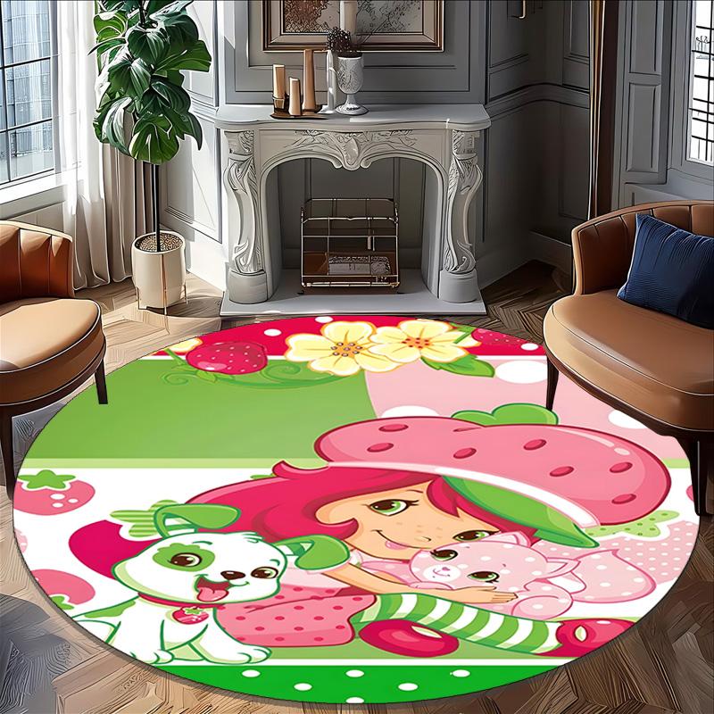 1pc Princess Strawberry2 Carpet, Round Rug, Comfortable, Suitable for Entryways, Living Rooms, Office, And Bedrooms, Christmas Decoration