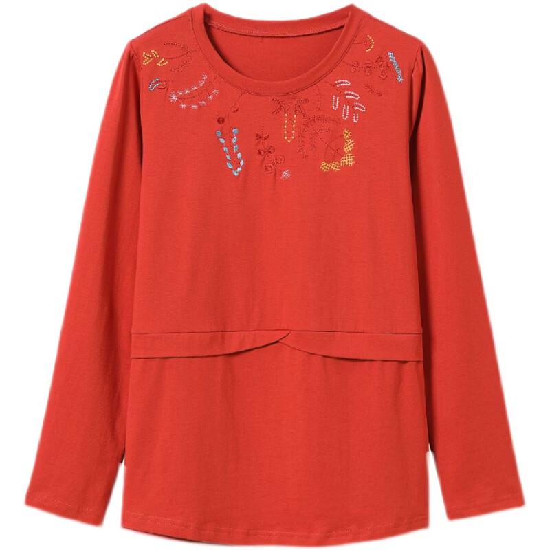 Women's Embroidered Letter Crew Neck Long Sleeve Tee
