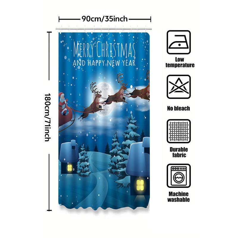 Tu Christmas Shower Curtain Santa Claus Festive Holiday Decor Winter Scene Bathroom Fabric Xmas Home Decoration Gift