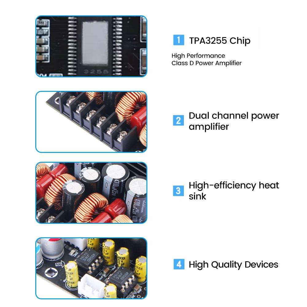 DC19-50V TPA3255 Digital Mini Amplifier Board High Power 2.0 300W + 300W D Audio Power Amplifier Board Stereo Module