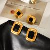 European and American style retro earrings, stainless steel geometric studs, vintage exaggerated black and gold ear jewelry