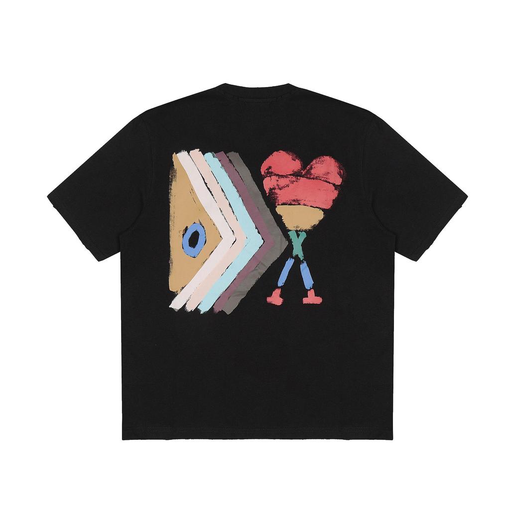 AMI 2025 Summer New Loose Plus Size Pure Cotton Printed Men's T-shirt