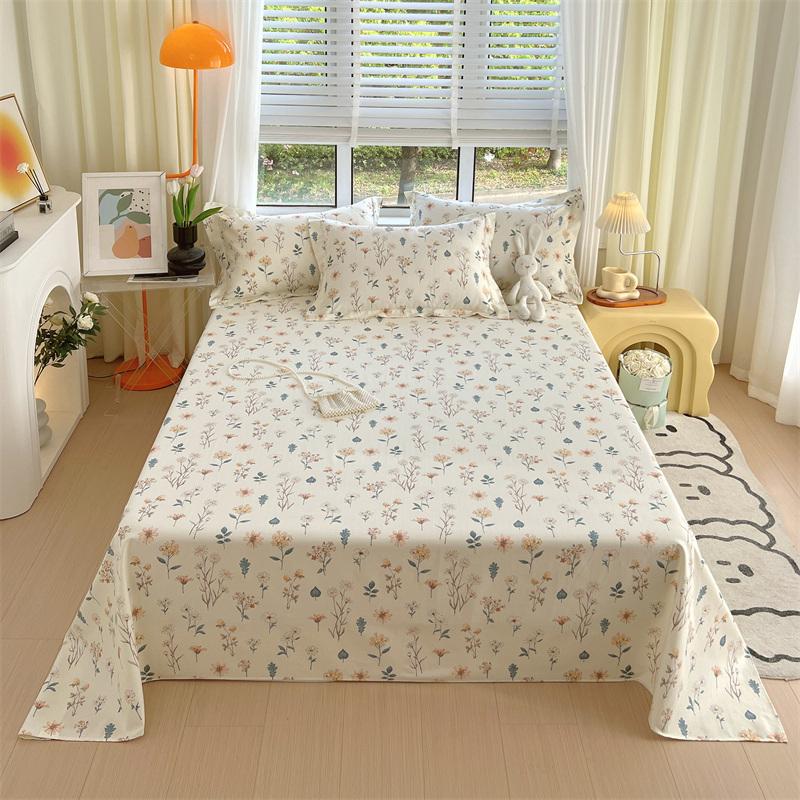 Green Check Raw Cotton Bed Sheets For Double Bed All Seasons Bed Cover Full Set Queen/King Size Flat Top Sheets No Pillowcase