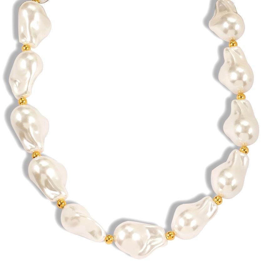 French Vintage Large Irregular Baroque Pearl Necklace Ot Lock Exaggerated Necklace Cuban Chain Jewelry