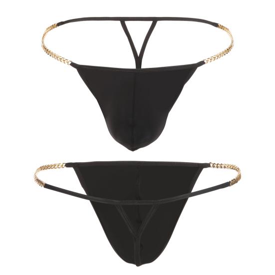 Men Thong Ice Silk Underwear Sexy Metal Chains Comfortable Hollow Out G-Strings Briefs Slim Fit High Elasticity Panties