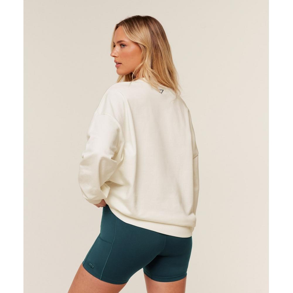 Gymshark Collegiate Graphic Crew Neck Pullover Gs Soft White B4c8z Wcmy