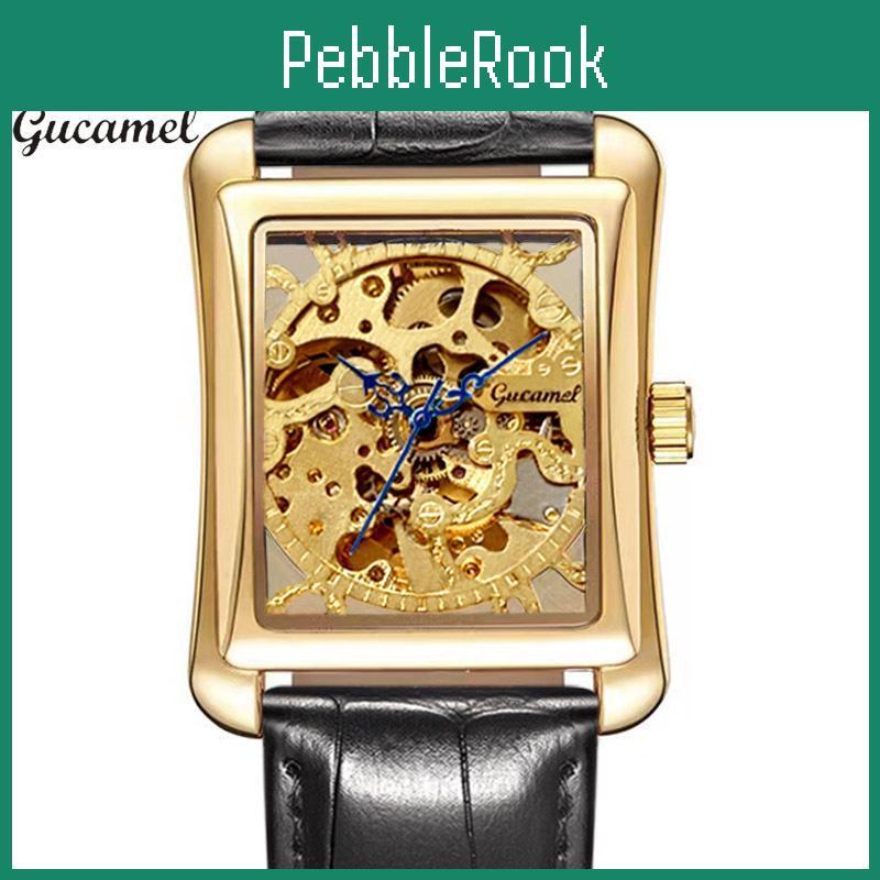 Watch Square Transparent Hollow Gucamel Mechanical Mens Watch Manual Mechanical Fashion Business Belt Watch