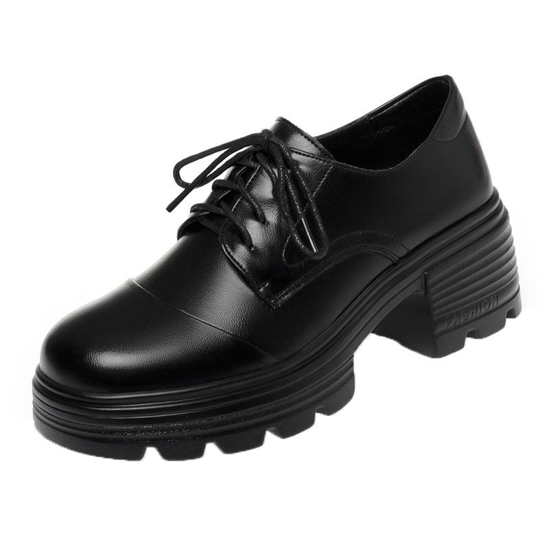 6cm Vintage British Style Thick Bottom Chunky Platform Shoes Oxfords 2025 Spring Black Casual Shoes Soft Leather for Office Mom