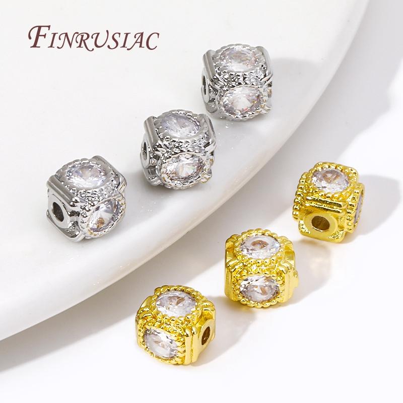 18K Gold Plated Metal Square Spacer Beads,Separators For Beads,DIY Jewelry Making Supplies,Inlaid Zircon Bracelets Beads
