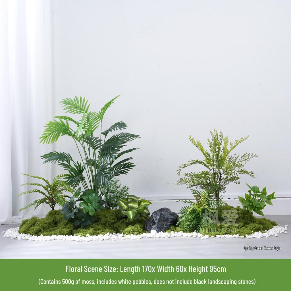 Luxury Faux Green Plant and Flower Decor - Indoor Moss and Grass Clusters for Elegant Landscaping.