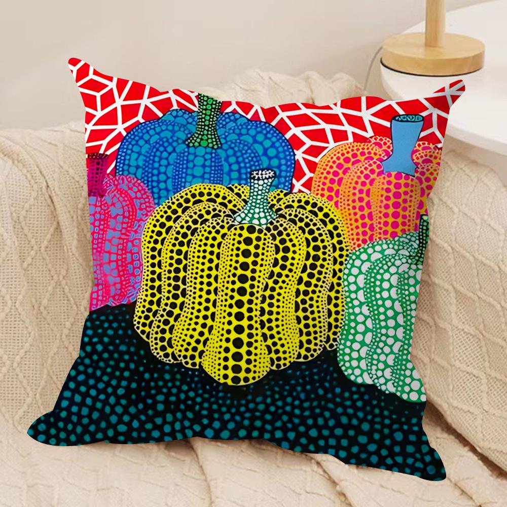 Yayoi Kusama Abstract ArtCushion Cover Soft Plush Fabric Double-Sided Printed Sofa Cushion Cover for All Seasons Home Decor Gift