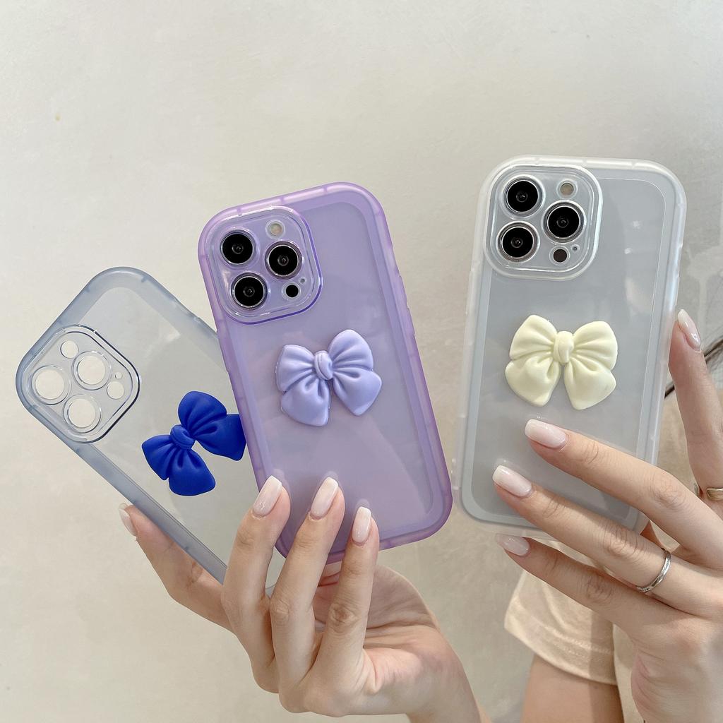 Applicable To Apple 14 Mobile Phone Case Candy Color Bow Simple Iphone12 Couple Transparent Silicone Protective Cover