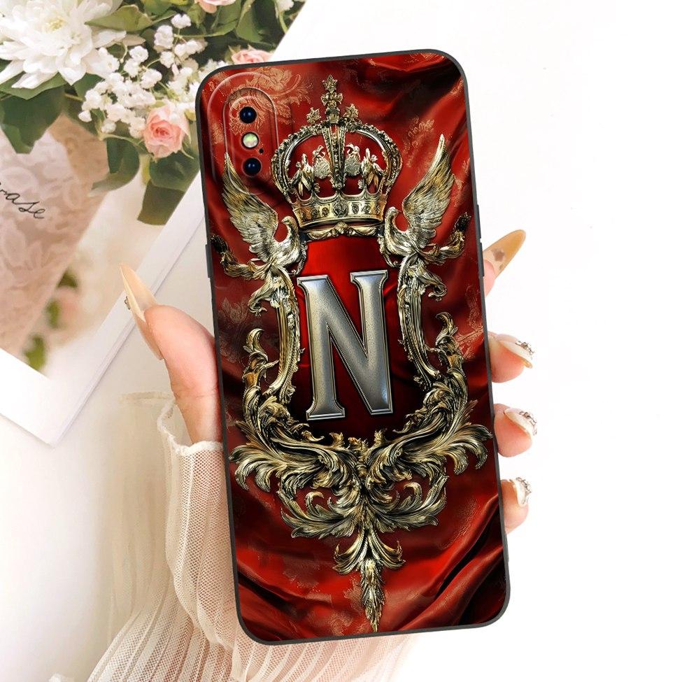 For iPhone X A1865 Phone Case For iPhone XS A2097 Cover Luxury A-Z Letters Fashion Crown 2D Painted Silicone Casing