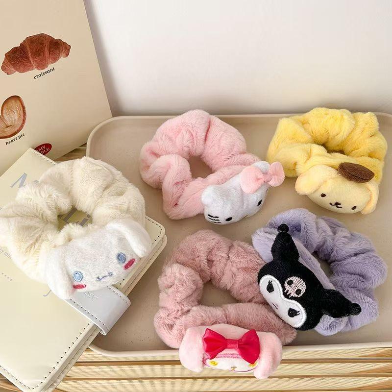 Cinnamoroll Plush Hair Tie: Fluffy Cartoon Hair Rope for Girls