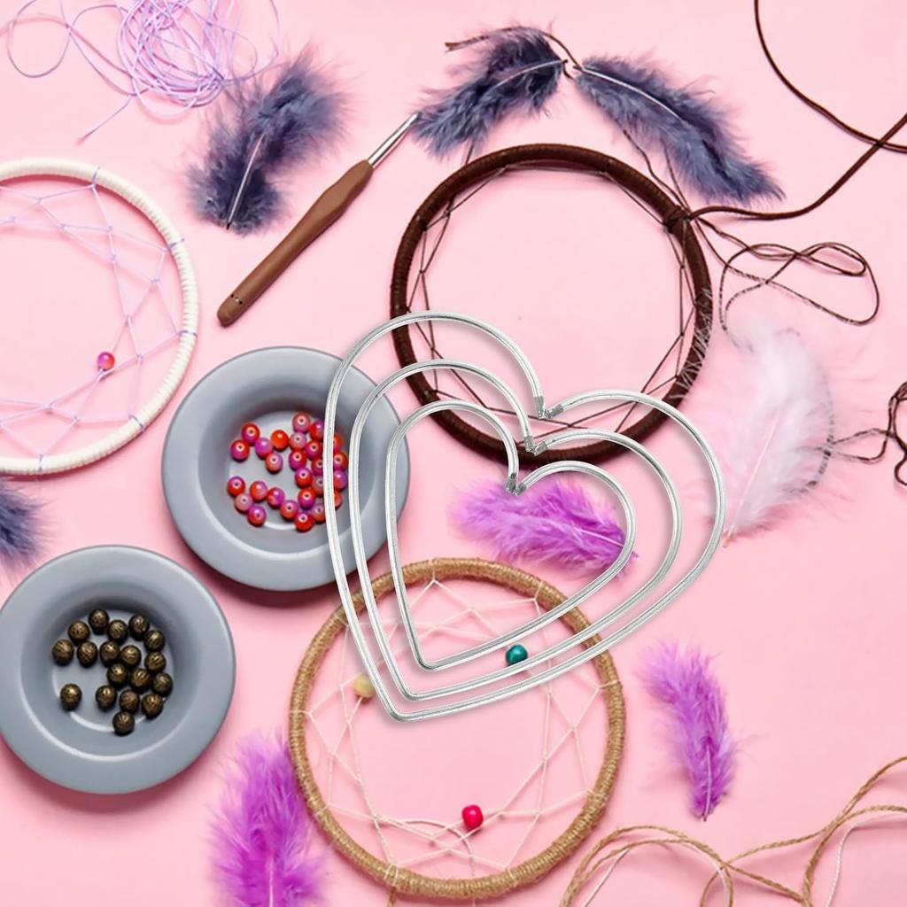 DECHOUS 9Pcs Heart Dream Catcher Ring: Sliver Metal Rings Macrame Hoop for Dream Catcher Making - 3 Sizes Heart Shape Dreamcatcher Hoops for Crafts