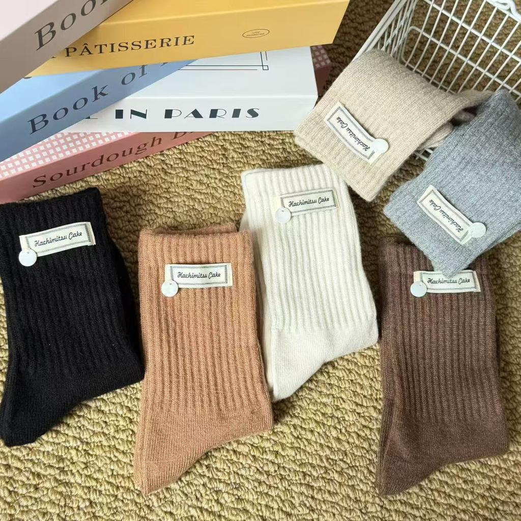 Korean Sister Wears~ Maillard Socks Medium Tube Gray Cloth Label Shell Versatile Casual Stacking Socks