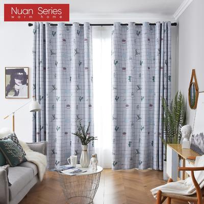 1PC Nuan Series 70-80% Shading Cactus Pattern Comfortable Printed Curtains for Bedroom Living Room Home Decor