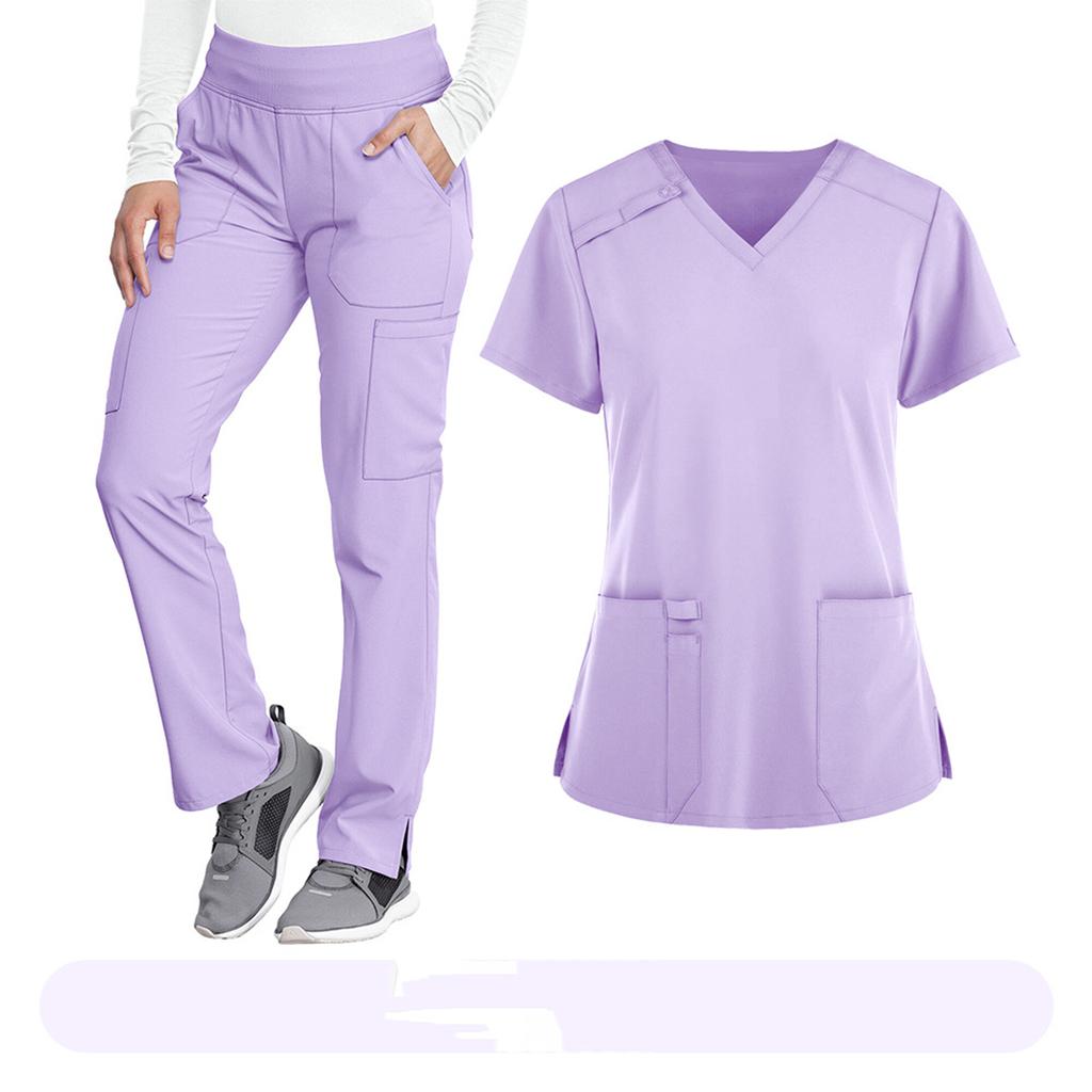 Women's Loose And Comfortable V-neck Short Sleeved Workwear With Top And Beauty Suit Set