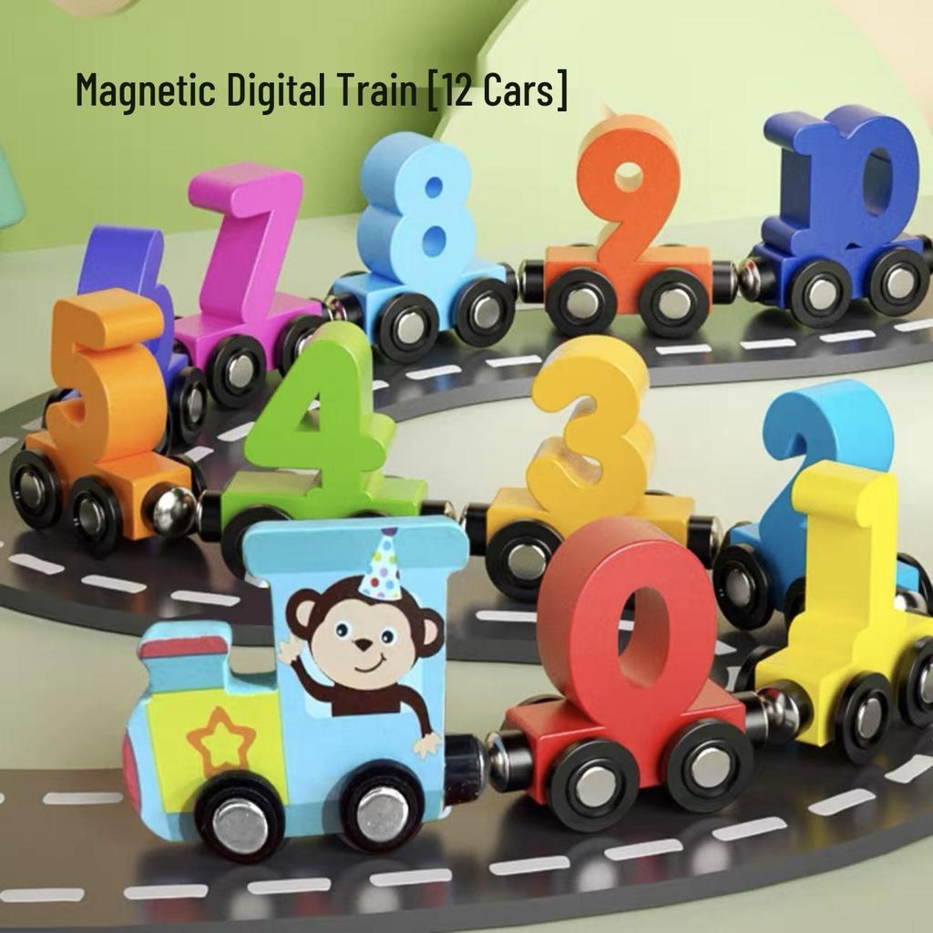Magnetic Wooden Number Train: Educational Blocks for Children Ages 1-3