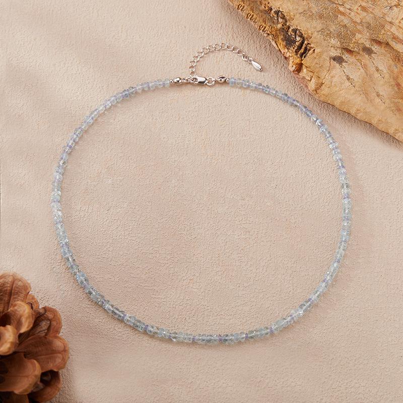 Natural Gemstone Aquamarine Beaded Necklace Women'S S925 Sterling Silver Colored Jewelry Collarbone Chain Earrings