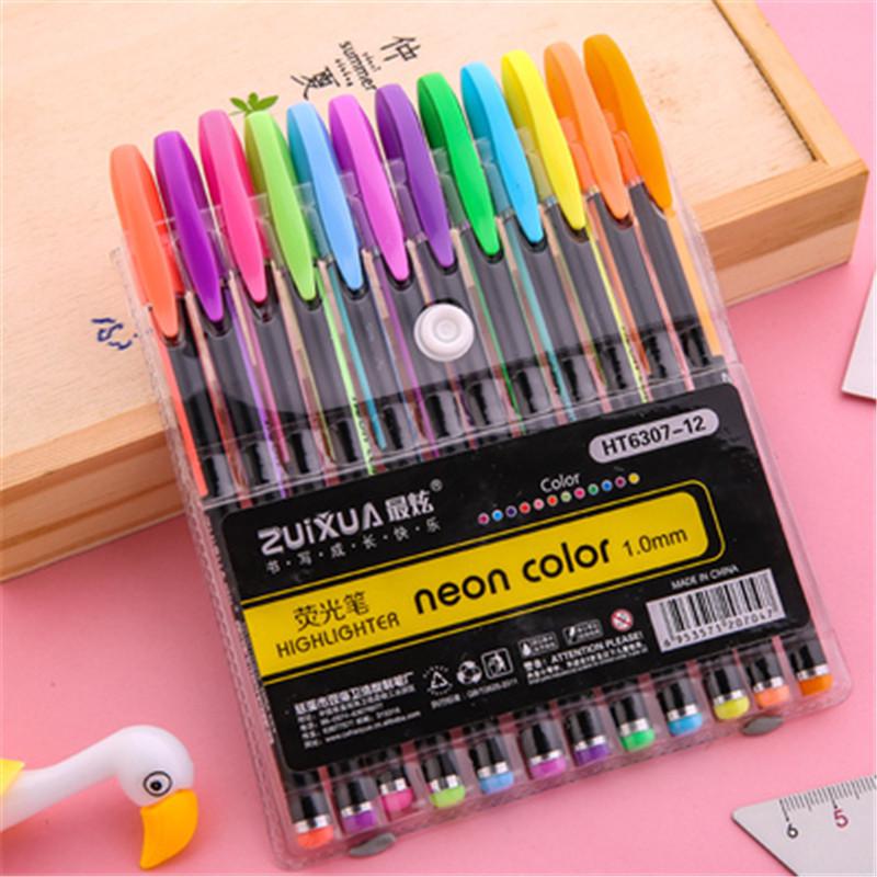 Sparkly Glitter Gel Highlighter Pen Set for Students: 12/48/60 Colors