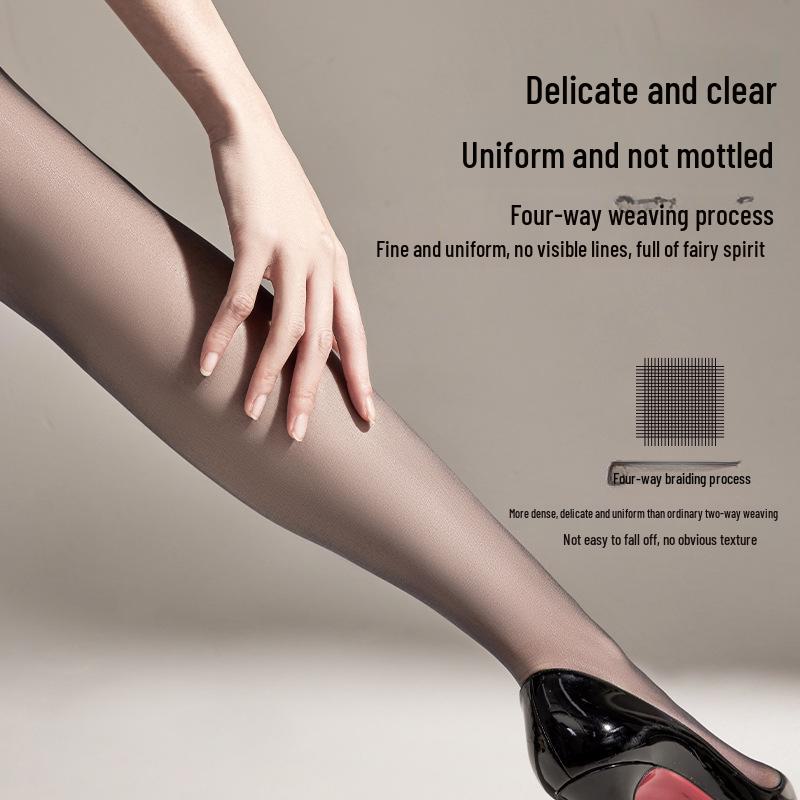 Black Silk Ultra-Thin Seamless Sheer Stockings with T-Crotch Design for Spring and Summer
