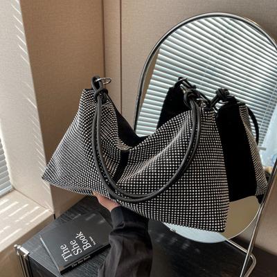 New Women's Bag, Rhinestone Tide Silver Flash Diamond, Fashionable Large Capacity Diamond-encrusted Shoulder Hand-held Underarm Bag, King Bag for Wome