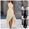 2026 Neues Halter-Nacken-Ärmelloses High-Low Rüschen-Maxikleid für Damen, Elegantes Sommerliches Fließendes Party-Cocktailkleid
