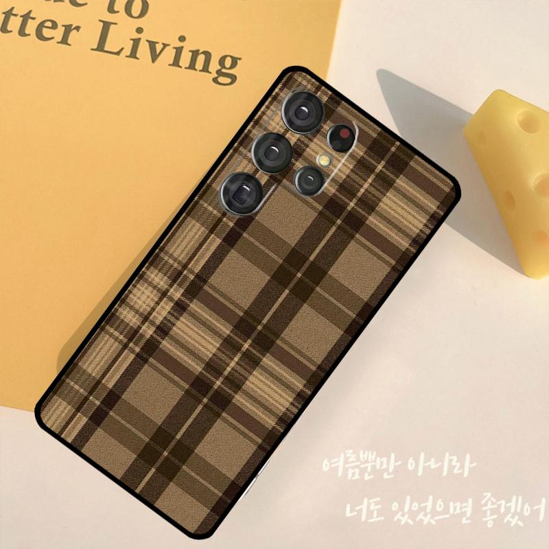 Brown Plaid Phone Case For Samsung Galaxy S24 S25 Ultra S9 S10 S20 S22 S21 Plus S23 FE Back Cover Shell