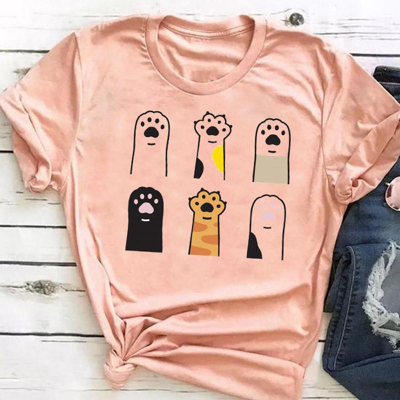 (Asian Size) Graphic Tee Women's Cat Books Love Sweet Trend Fashion Casual Print Short Sleeve Summer Top Ladies Female T Clothing T-shirt