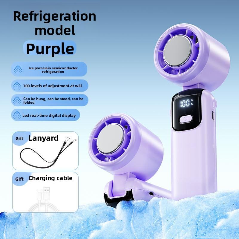 Fan Mini Hanging Ice Pack Handheld High-speed Folding 100 Speed Infinitely Adjustable Fan Portable For Office Outdoor Neck фиолетовый