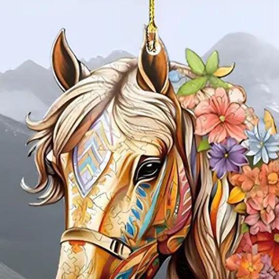 Horse Floral Ornaments Acrylic Car Rearview Mirror Charm Farmhouse Xmas Tree Door Display Vintage Animal Decor
