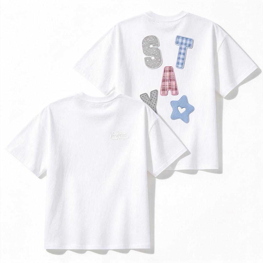 2026 Cute Patch Letter Star Graphic Cotton Unisex Short Sleeve Tshirts For Kids Adults Casual Street Tops