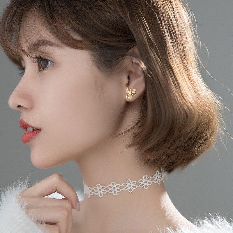 925 Sterling Silver Cute Romantic Clover Synthetic Opal Korean Stud Earrings for Women Sweet Wedding Party Jjewelry Gift