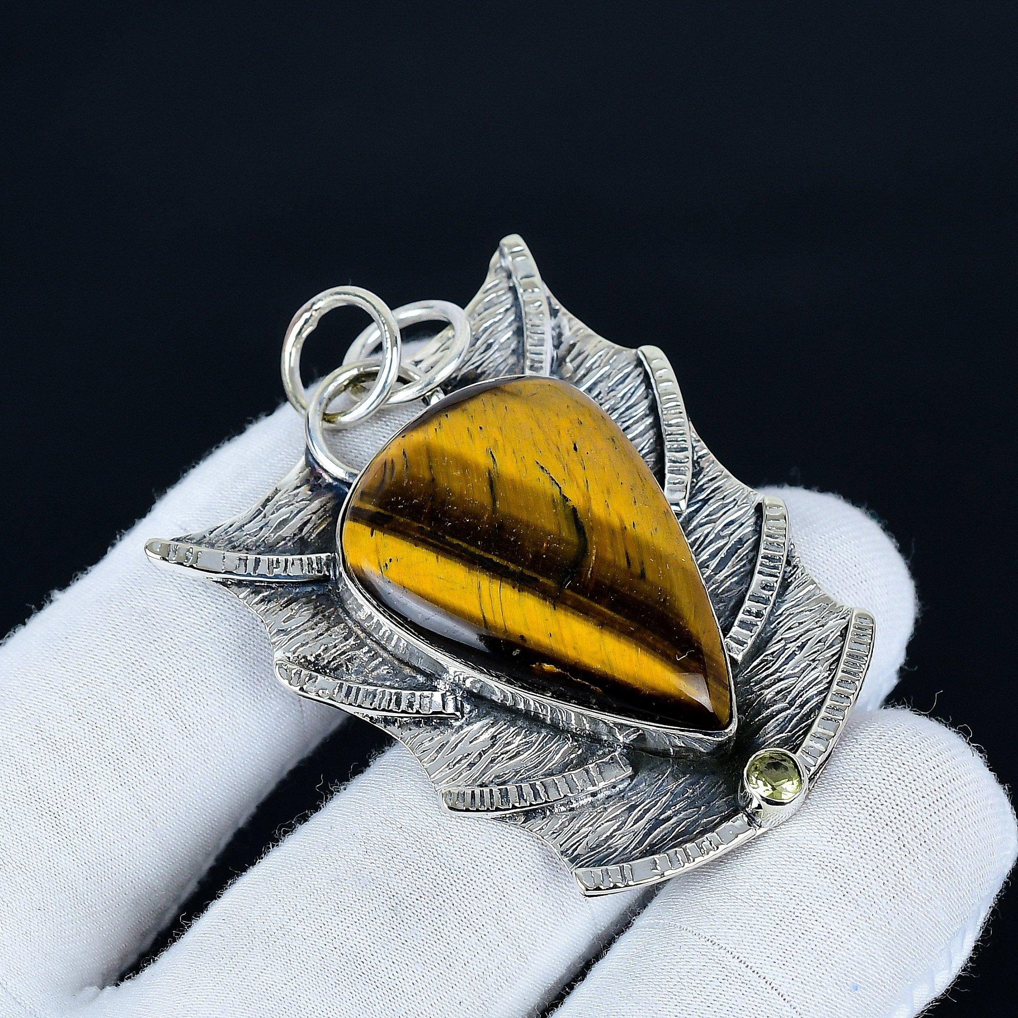 

Tiger Eye Pendant, 925 Sterling Silver Handmade Jewelry, Tiger Eye Silver Pendant, Party Wear Jewelry For Women s, Pendant Wadding Gift 6.5 Cm коричневий