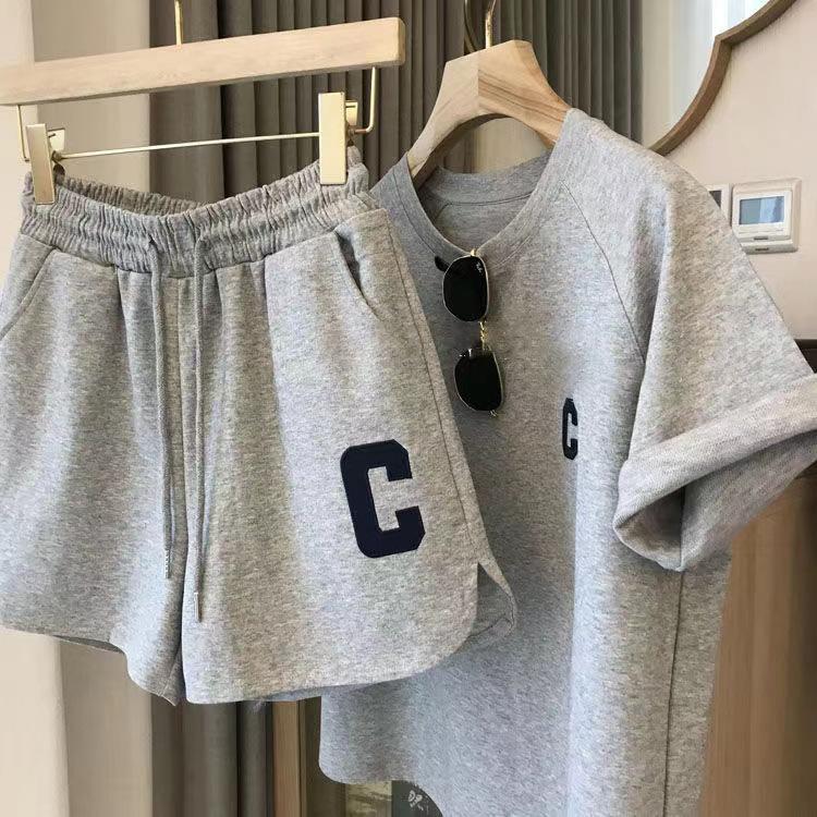 Korean Women's Summer Loose Short-sleeved T-shirt Shorts Sports Embroidered Letter Casual Suit
