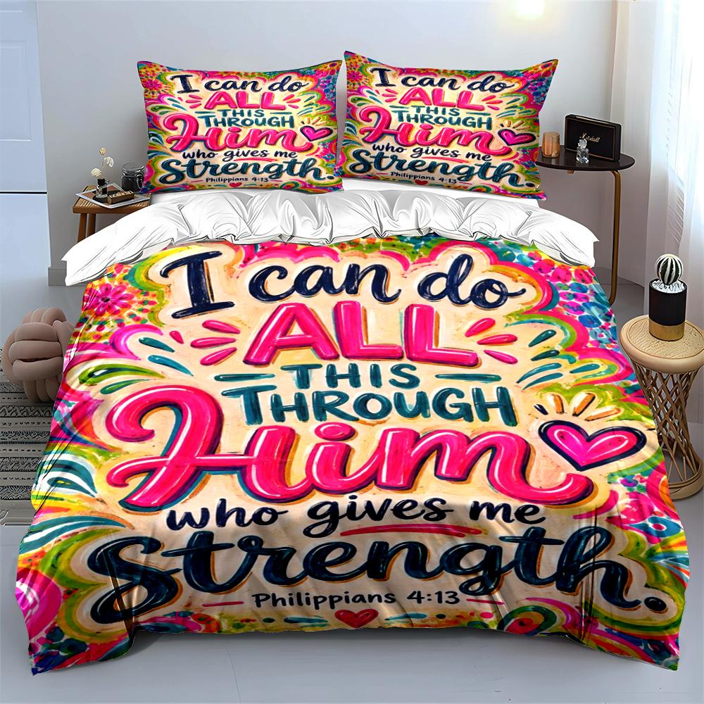 Colorful Christian Bedding Set Philippians 4:13 Bedding set (1 duvet cover, 2 pillowcases, duvet not included)