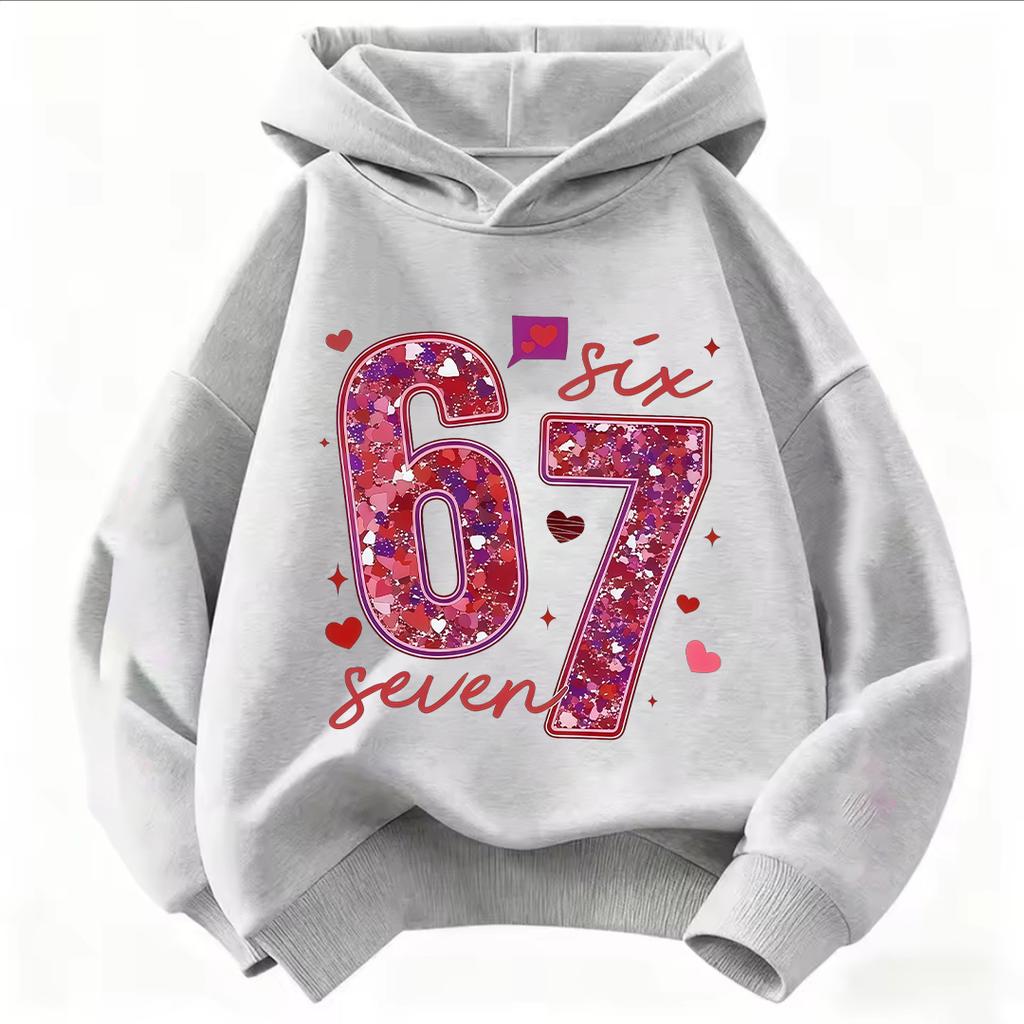 Kinder Kapuzenpullover Glitzer 67 Sechs Sieben Zahl Herz Aufdruck Langarm Pullover Sweatshirt Mädchen Freizeit Herbst Oberbekleidung