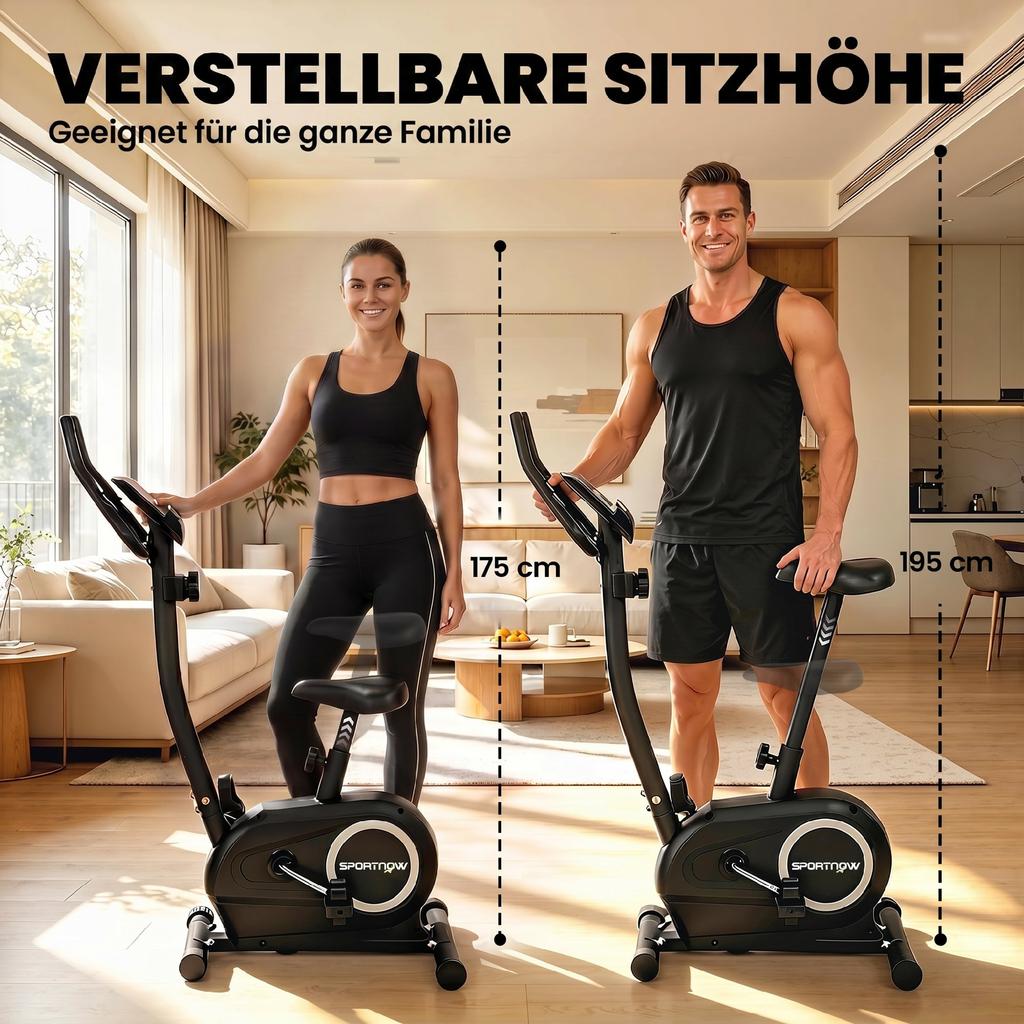 Exercise Bike Height-Adjustable Home Trainer with App Magnetic Resistance LCD Monitor Pulse Sensors Phone Holder