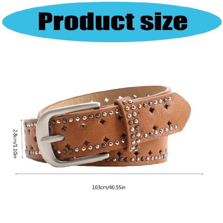 Rocker Fashion Adjustable Women's Belt With Metal Rivets Detail Soft PU Leather Strap For Multiple Occasion