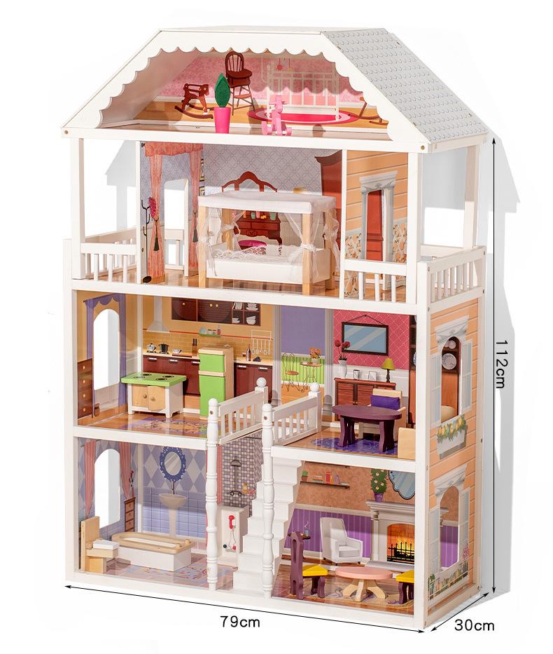 Nordic Princess Wooden Dollhouse - Large Villa for Children's Pretend Play