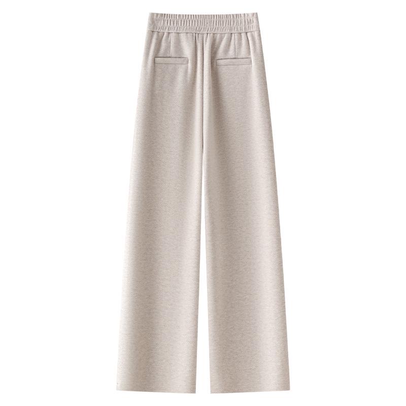 Women's Apricot Wool Casual Pants 2024: Soft, Glutinous, Narrow-Leg, Draping Straight-Leg, Thickened Wide-Leg for Autumn/Winter.