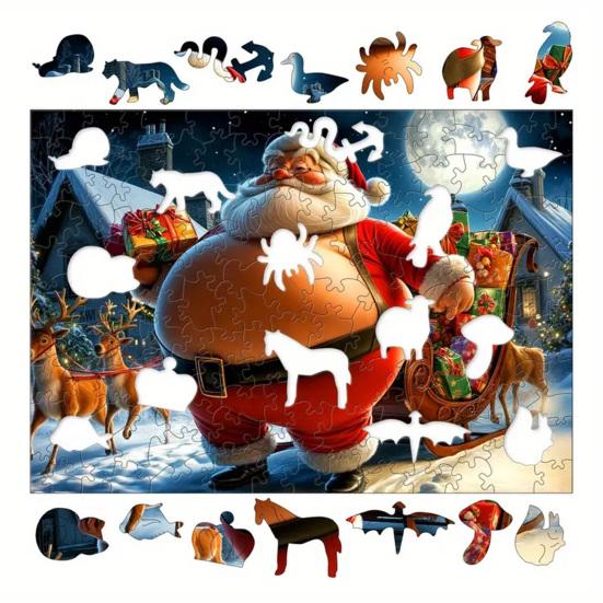 1 Set Puzzle din Lemn de Crăciun Vacanță de Iarnă Moș Crăciun Reni Sanie Puzzle Jucărie Educativă Decor pentru Casă