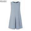 ZANZEA Women Summer Sleeveless Crew Neck Knee Length Dresses