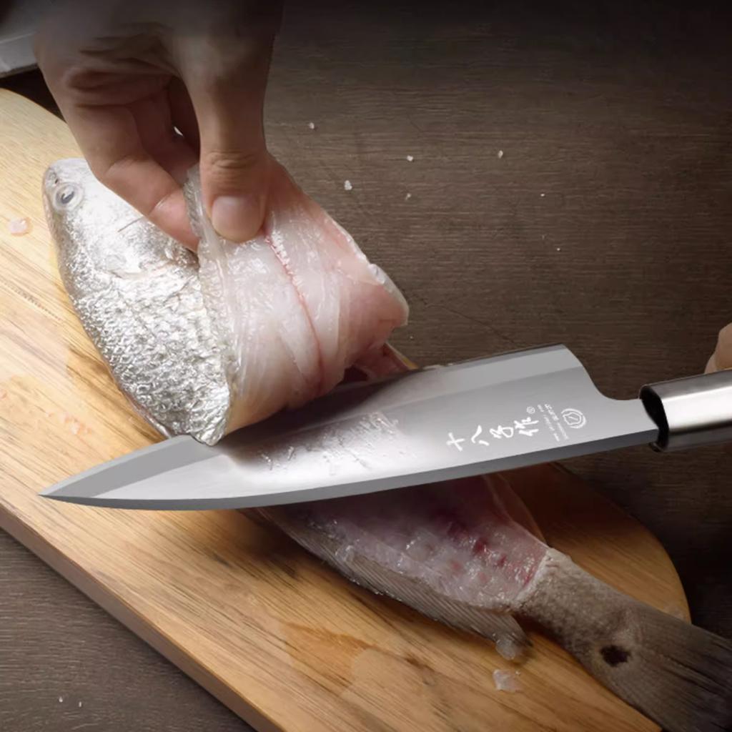 Shibazi 6.9 Inch Deba Knife Single-edged Blade Sharp Chef Cleaver Sashimi Slicing Sushi Ham Chopper Kitchen Knife Wood Handle