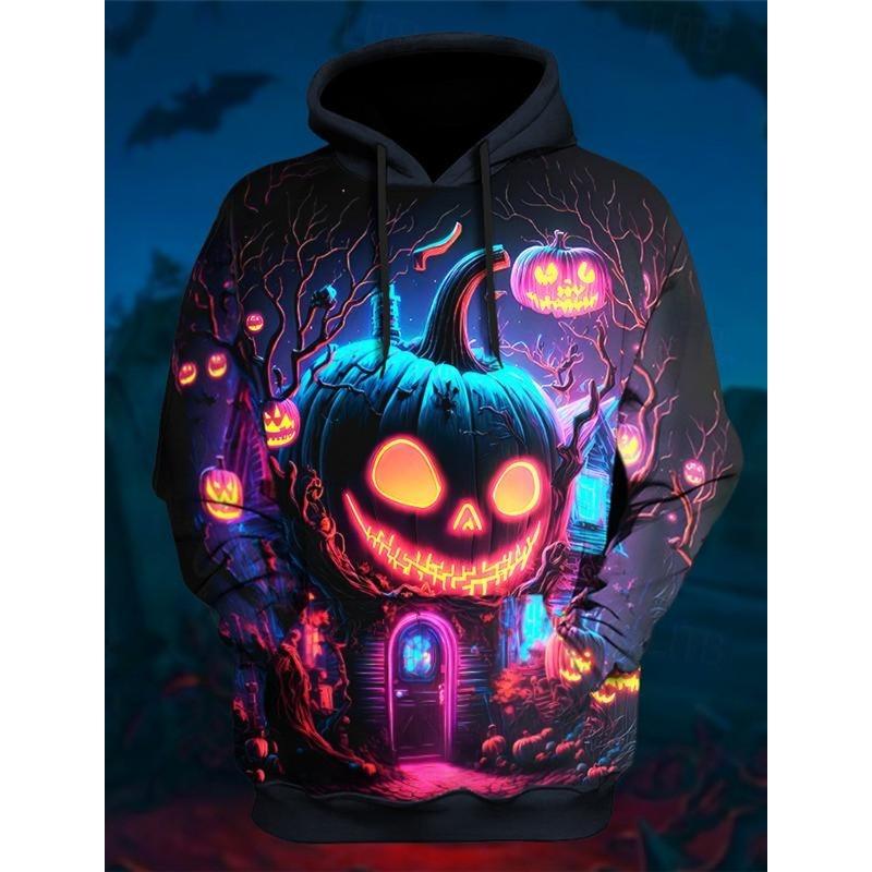 Halloween Men's Graphic Hoodie Pumpkin Prints Classic Casual 3D Pullover Holiday Going Out Hoodies Thin Style Long Sleeve Hooded