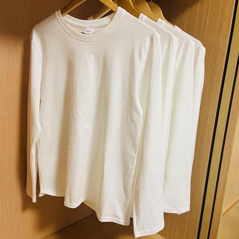 220g Heavyweight Pure Cotton Unisex Long Sleeve T-shirt - Loose Fit Solid Color Casual Sweatshirt