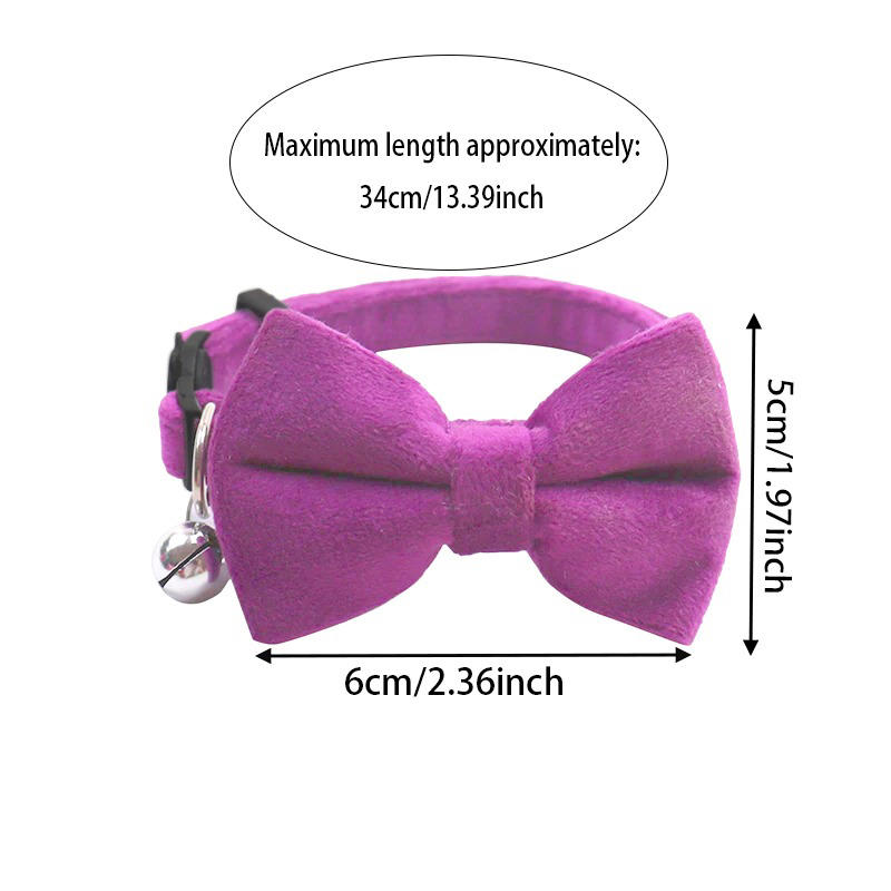 1PC Cute Pet Suede Bow Tie Collar with Bell Breakaway Adjustable Solid Color Safety Collar for Kitten Puppy