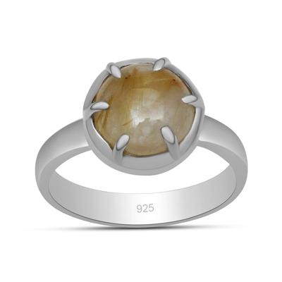 10X10 Mm Golden Rutile Gemstone 925 Sterling Silver Prong Set Ring For Women & Girls