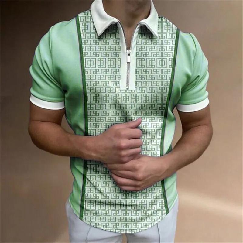 Trendy short-sleeve polo shirt, paisley print sleeves, half zip, casual fit for daily wear.